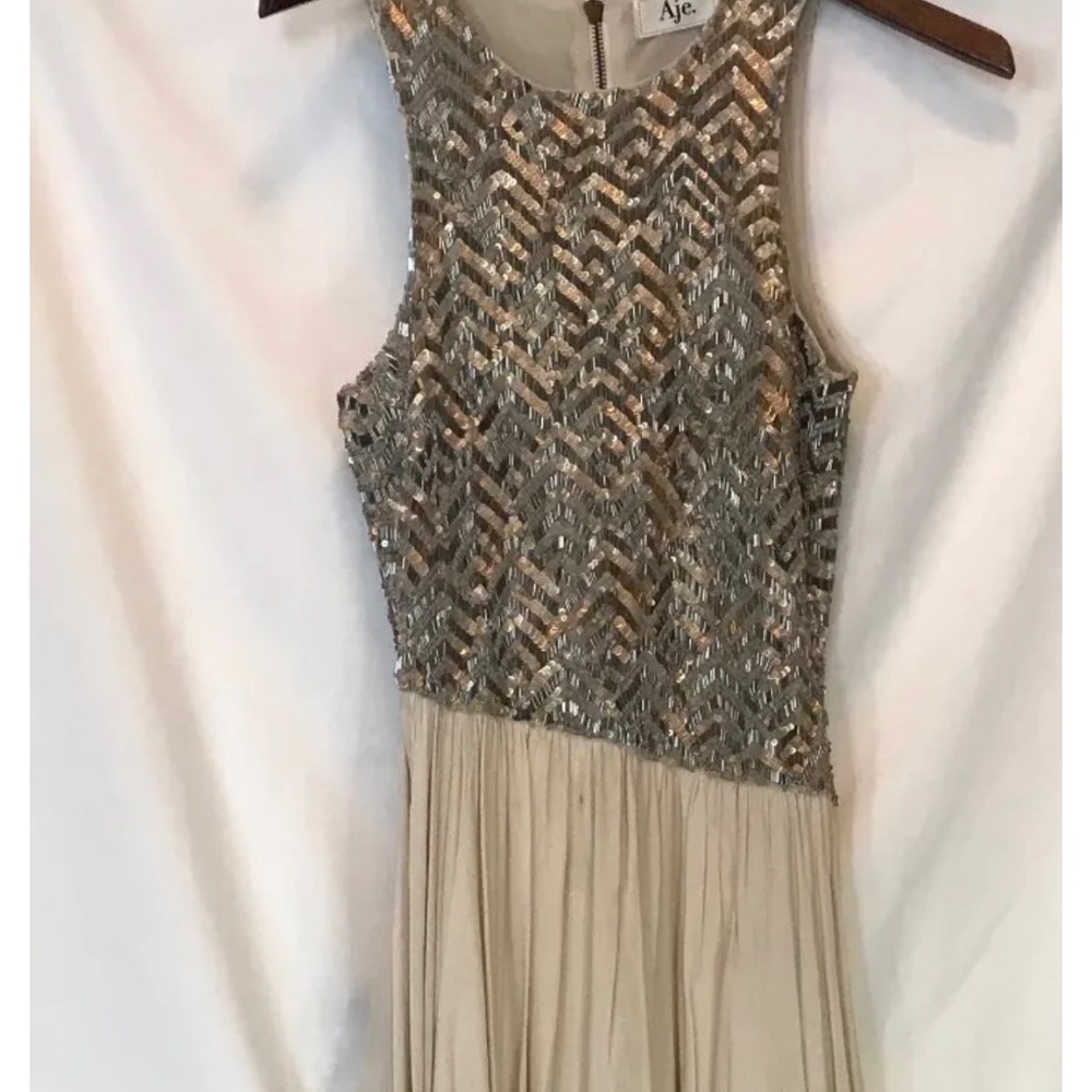 AJE Sequin Asymmetric Maxi Dress in Ivory size 8